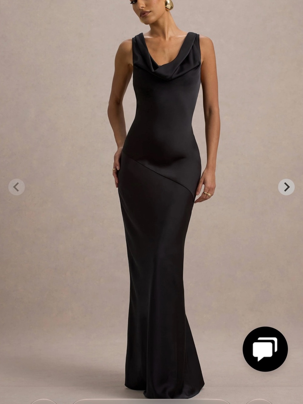Club L London Black Satin Cowl Neck Slip Maxi Dress